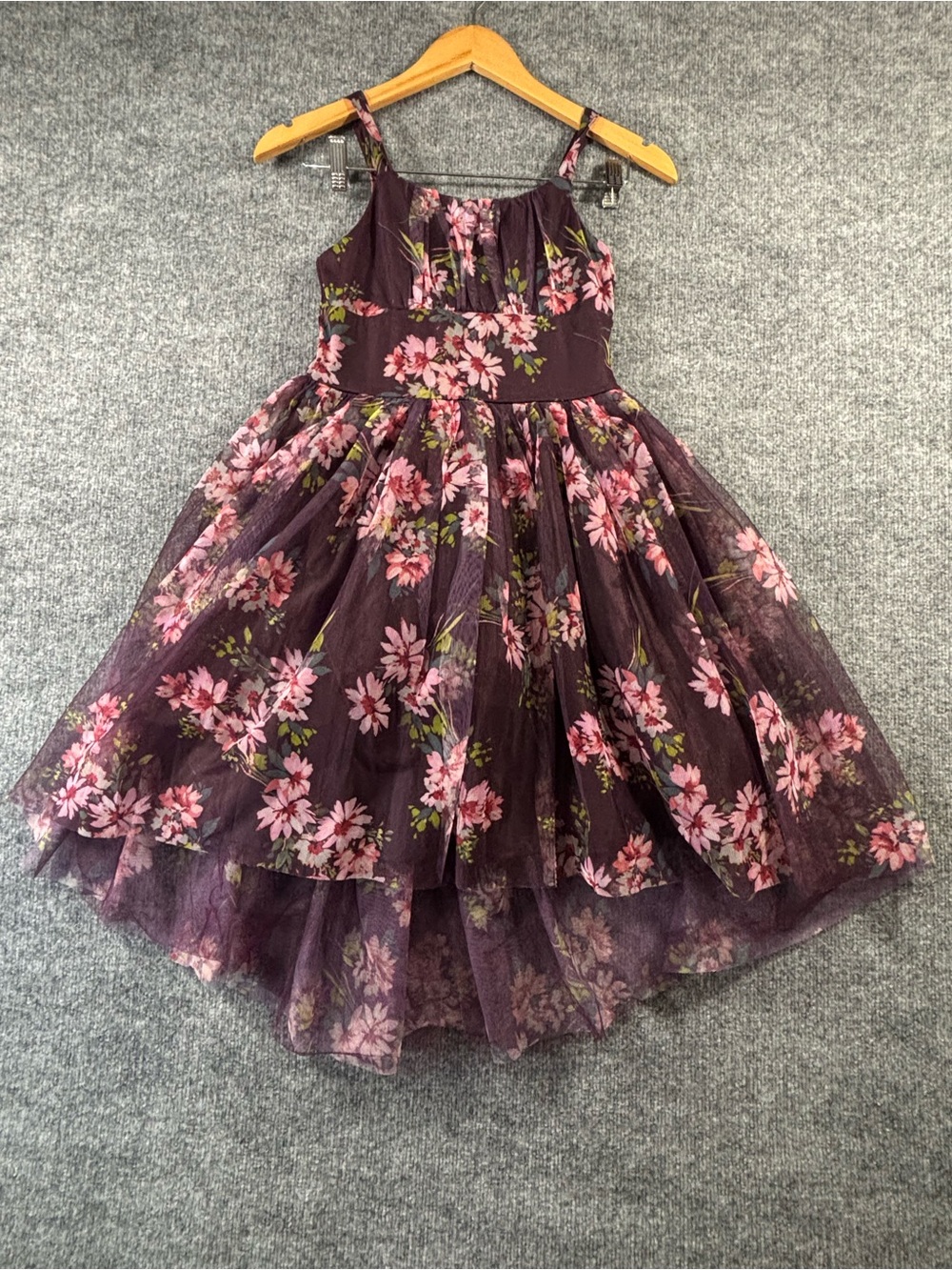 Zenzi Girls Floral Tulle High Low Dress Purple Pink Size L 10/12 Party Easter